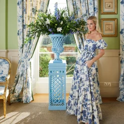 Mrs. Alice Adelaide Blue Lattice Urn & Pedestal< Vases | Vases & Planters