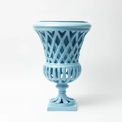 Mrs. Alice Adelaide Blue Lattice Urn & Pedestal< Vases | Vases & Planters