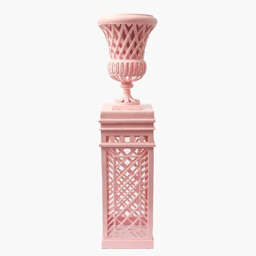 Mrs. Alice Adelaide Pink Lattice Urn & Pedestal< Vases | Vases & Planters
