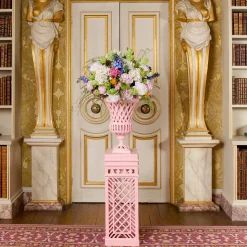 Mrs. Alice Adelaide Pink Lattice Urn & Pedestal< Vases | Vases & Planters