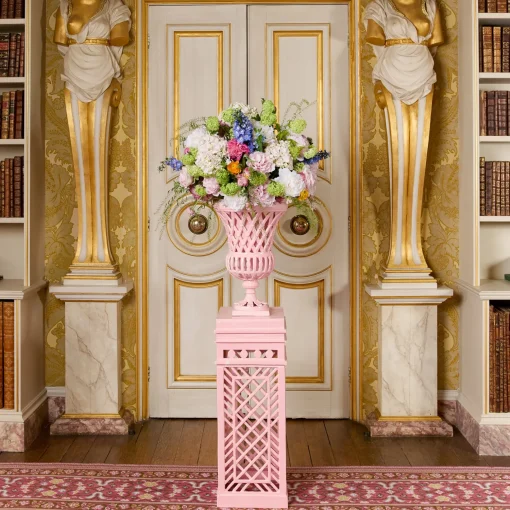 Mrs. Alice Adelaide Pink Lattice Urn & Pedestal< Vases | Vases & Planters