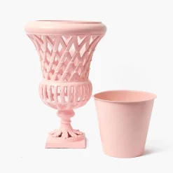 Mrs. Alice Adelaide Pink Lattice Urn & Pedestal< Vases | Vases & Planters
