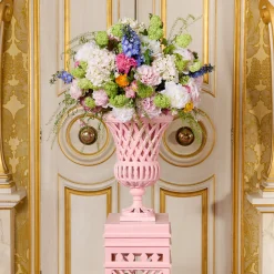 Mrs. Alice Adelaide Pink Lattice Urn & Pedestal< Vases | Vases & Planters