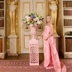 Mrs. Alice Adelaide Pink Lattice Urn & Pedestal< Vases | Vases & Planters