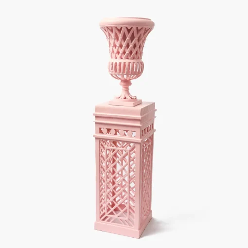 Mrs. Alice Adelaide Pink Lattice Urn & Pedestal< Vases | Vases & Planters
