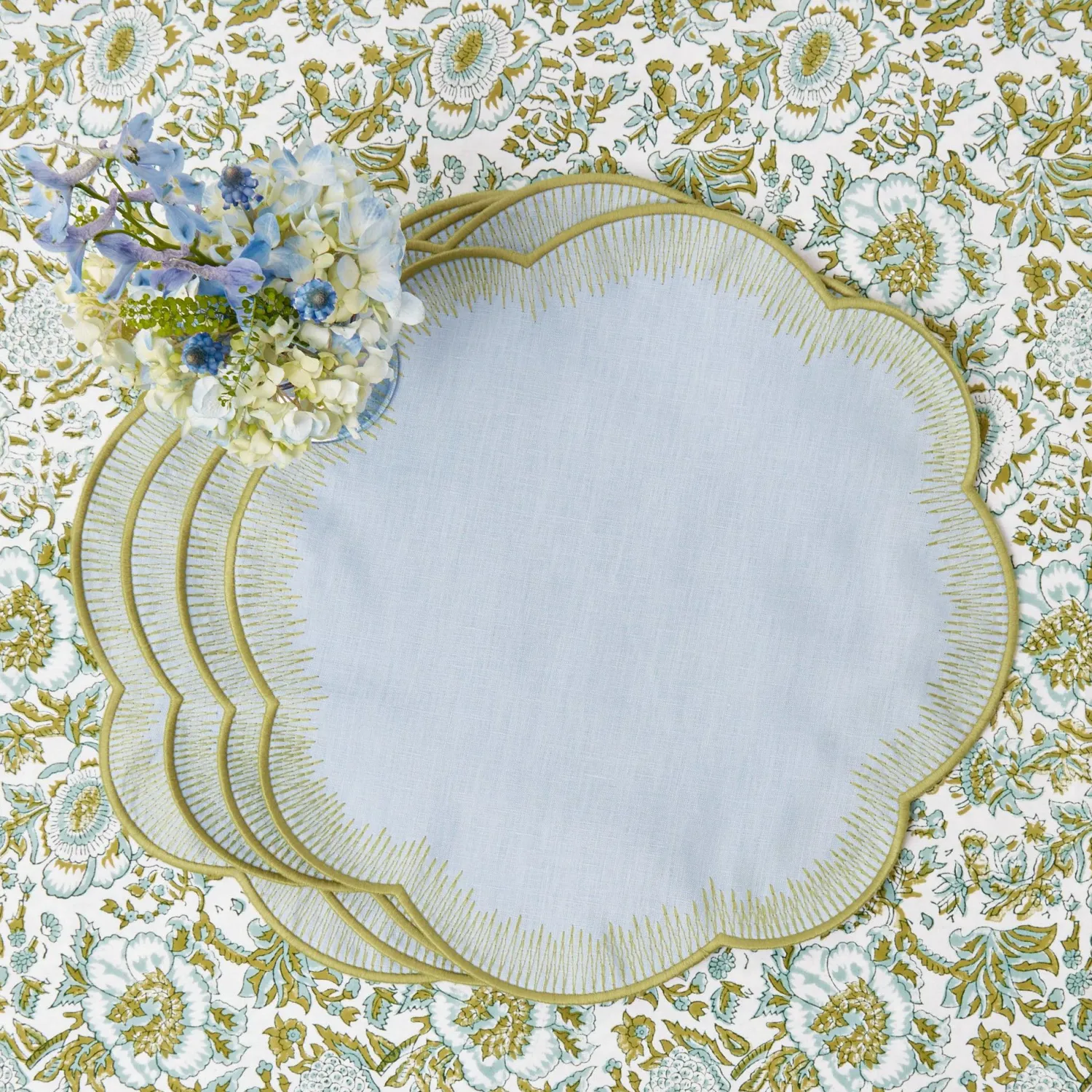 Mrs. Alice Alathea Blue & Green Linen Placemats (Set of 4)< Placemats