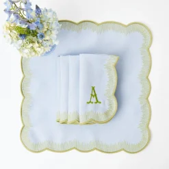 Mrs. Alice Alathea Blue & Green Linen Napkins (Set of 4)< Napkins | Mrs. Alice Monogram