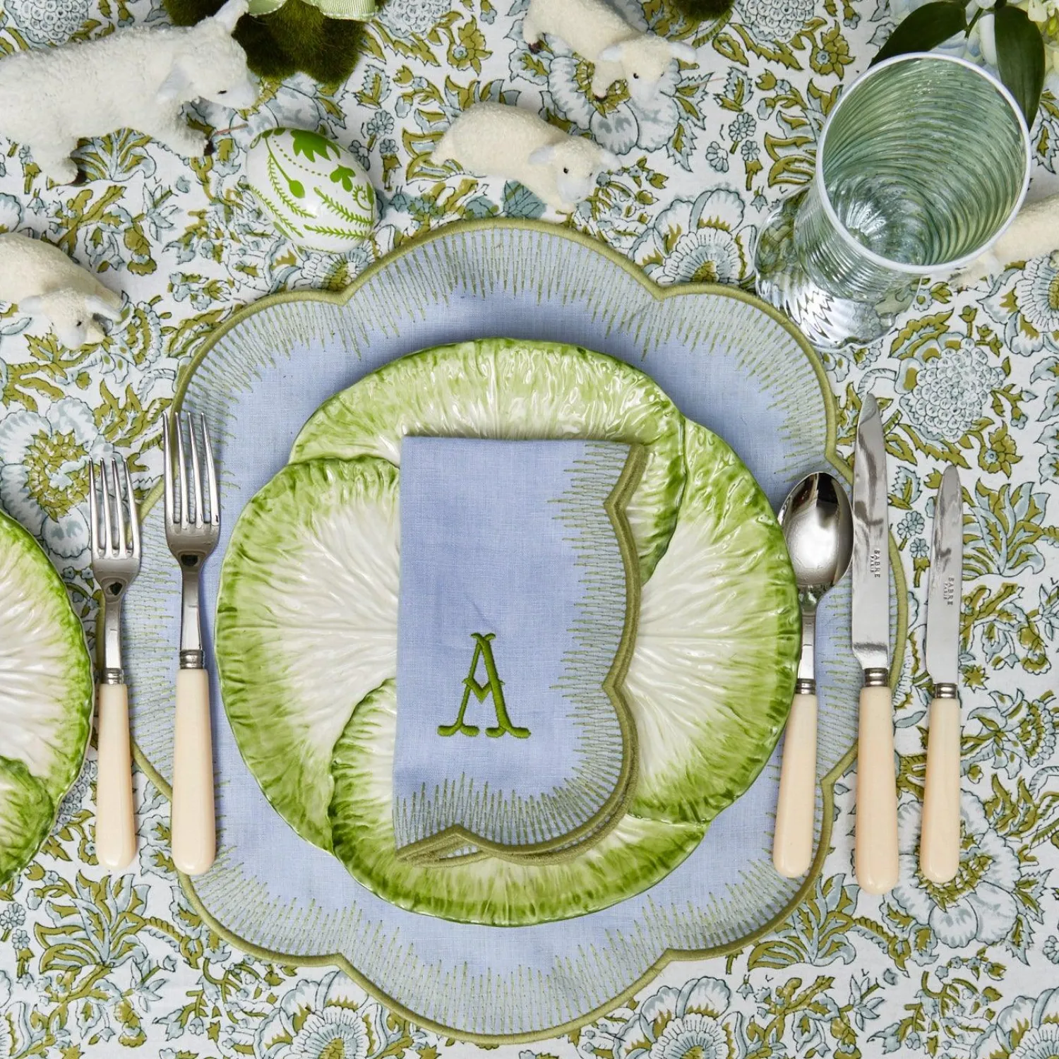 Mrs. Alice Alathea Blue & Green Linen Placemats (Set of 4)< Placemats