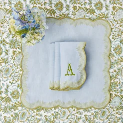 Mrs. Alice Alathea Blue & Green Linen Napkins (Set of 4)< Napkins | Mrs. Alice Monogram