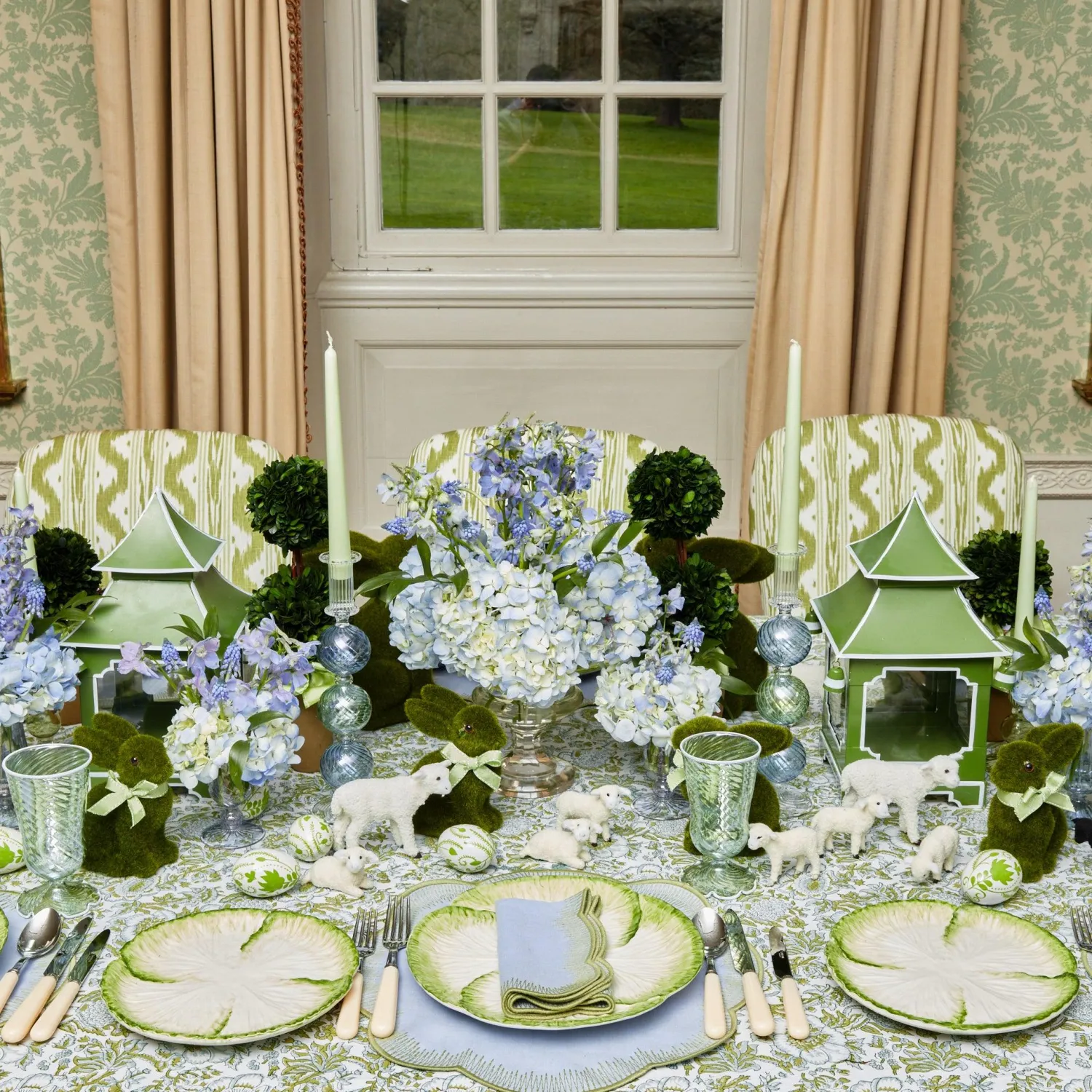 Mrs. Alice Alathea Blue & Green Linen Placemats (Set of 4)< Placemats