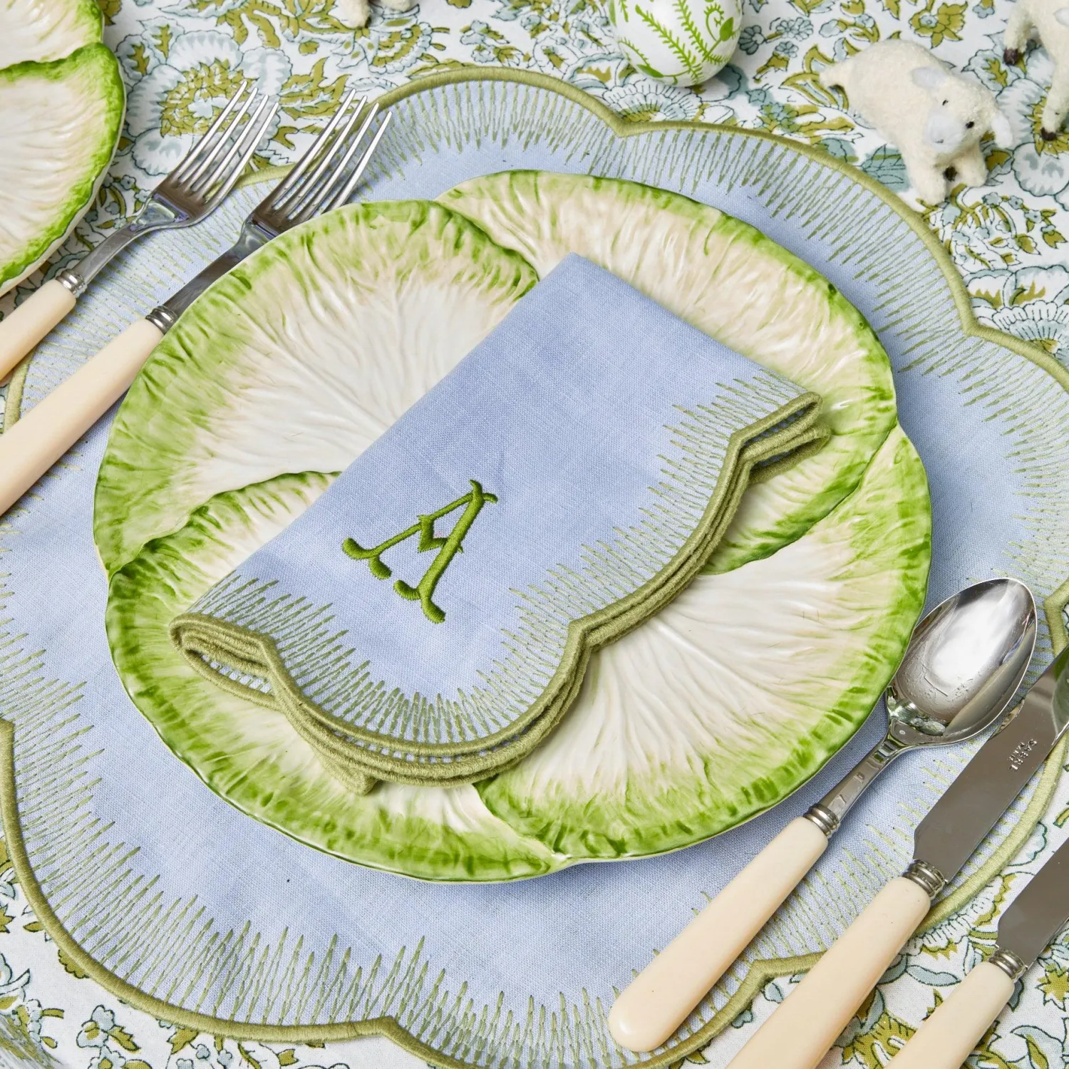 Mrs. Alice Alathea Blue & Green Linen Placemats (Set of 4)< Placemats