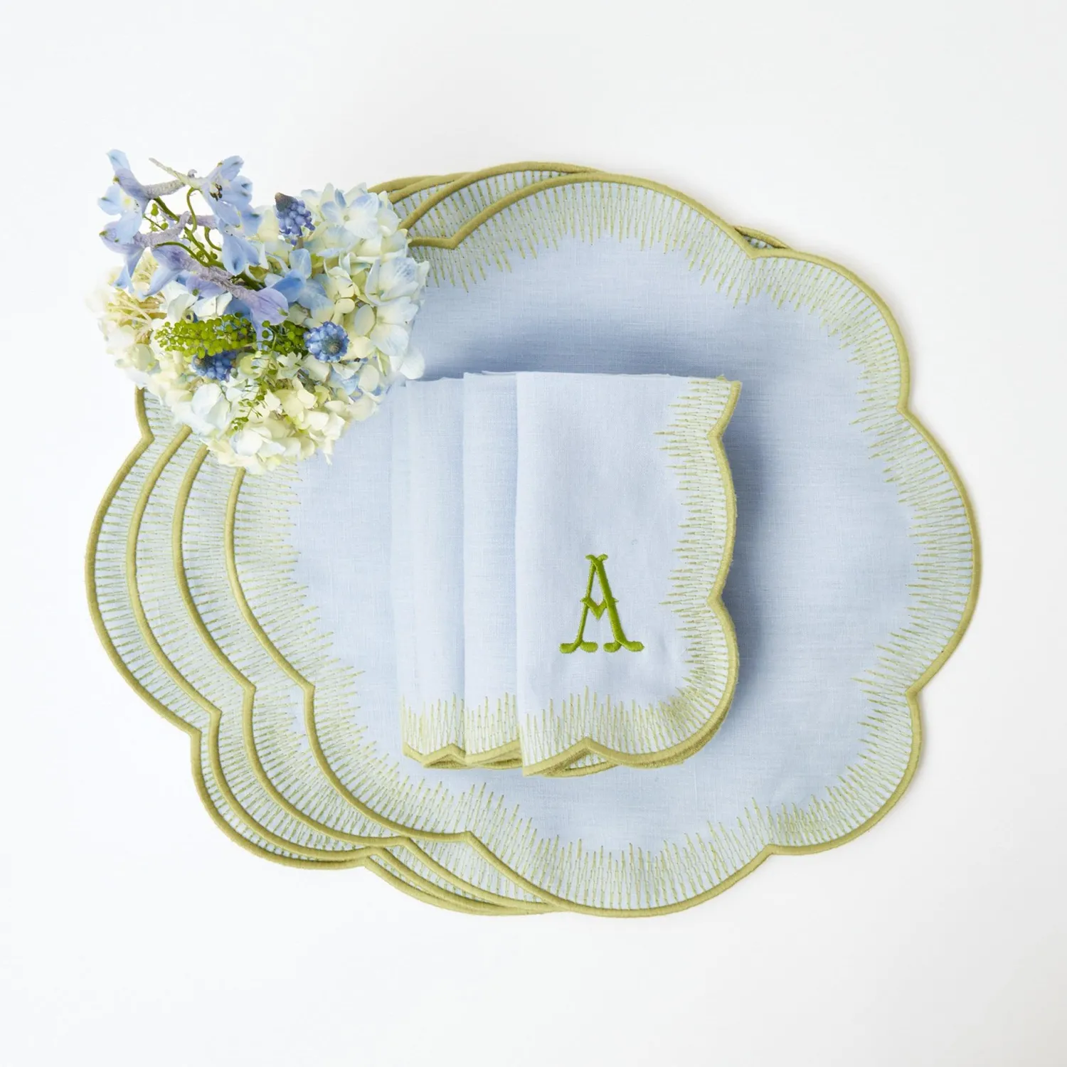 Mrs. Alice Alathea Blue & Green Linen Placemats (Set of 4)< Placemats