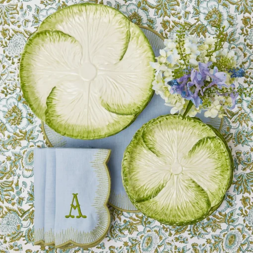 Mrs. Alice Alathea Blue & Green Linen Napkins (Set of 4)< Napkins | Mrs. Alice Monogram