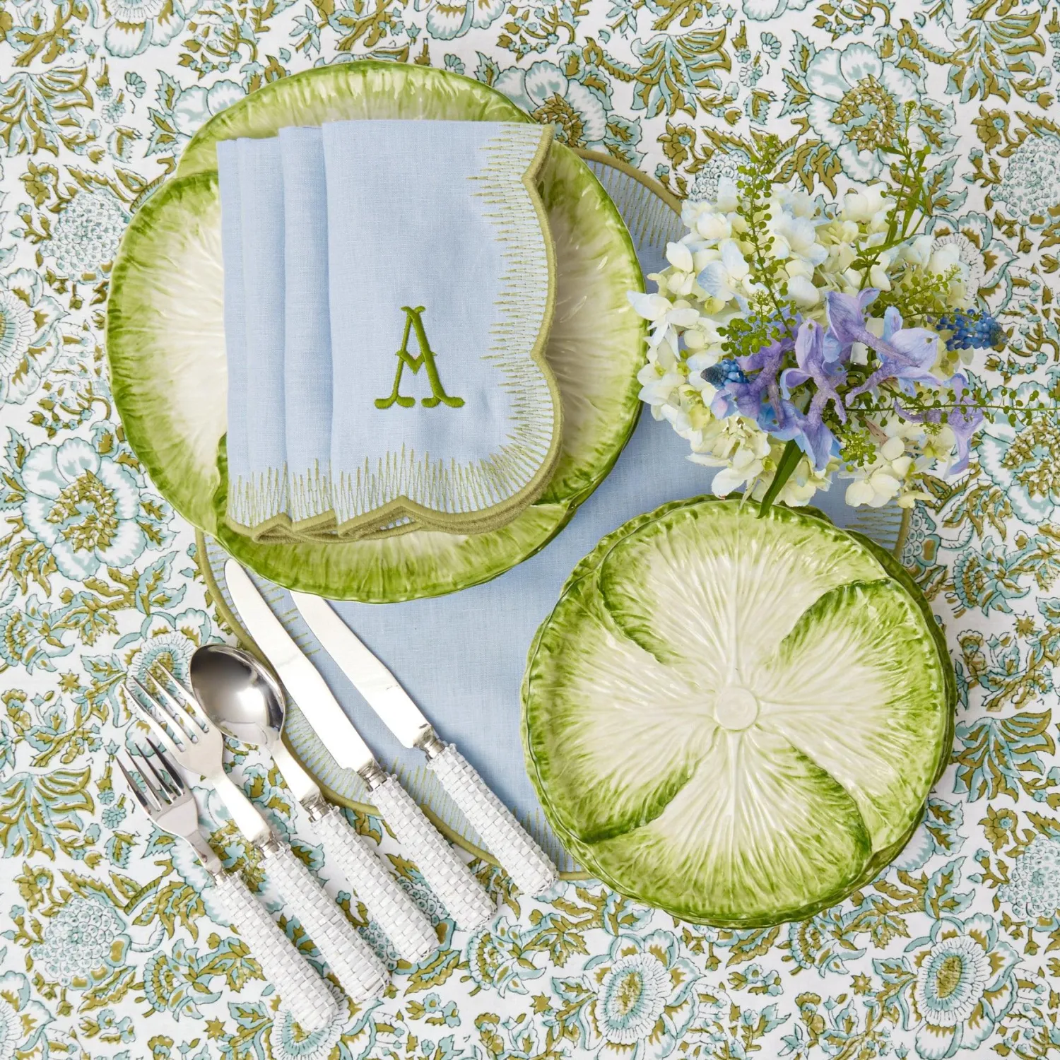 Mrs. Alice Alathea Blue & Green Linen Placemats (Set of 4)< Placemats