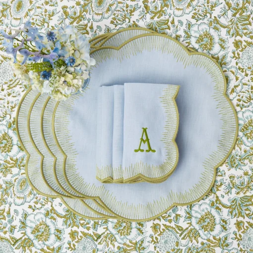 Mrs. Alice Alathea Blue & Green Placemats & Napkins (Set of 4)< Table Linen Sets | Mrs. Alice Monogram