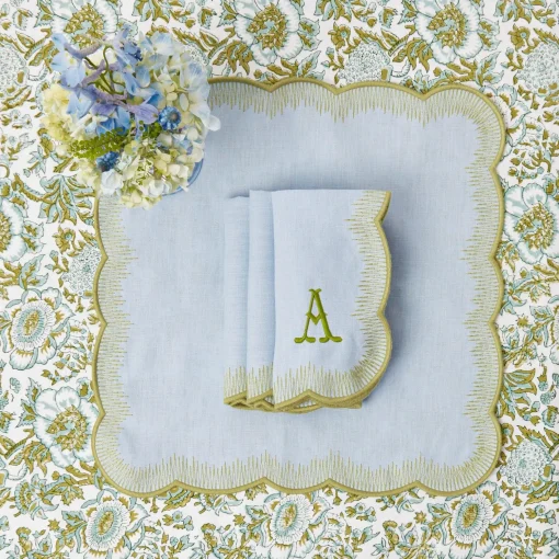 Mrs. Alice Alathea Blue & Green Placemats & Napkins (Set of 4)< Table Linen Sets | Mrs. Alice Monogram