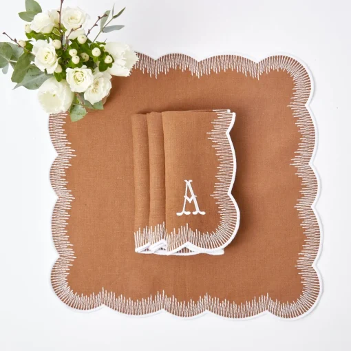 Mrs. Alice Alathea Caramel Linen Placemats & Napkins (Set of 4)< Table Linen Sets | Mrs. Alice Monogram