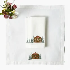 Mrs. Alice Alpine Chalet White Linen Napkins (Set of 4)< Napkins | Under £100
