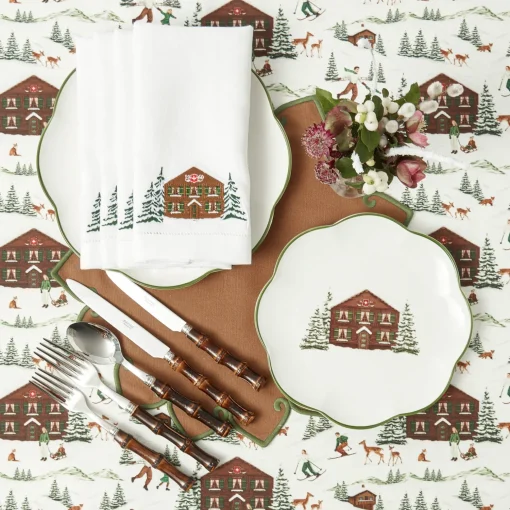 Mrs. Alice Alpine Chalet White Linen Napkins (Set of 4)< Napkins | Under £100