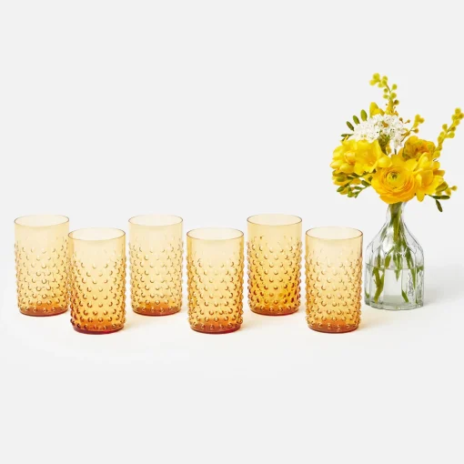 Mrs. Alice Amber Hobnail Glasses (Set of 6)< Glasses
