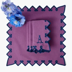 Mrs. Alice Angelina Aubergine & Blue Napkins (Set of 4)< Napkins | Mrs. Alice Monogram