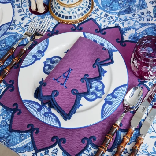 Mrs. Alice Angelina Aubergine & Blue Napkins (Set of 4)< Napkins | Mrs. Alice Monogram