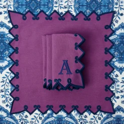 Mrs. Alice Angelina Aubergine & Blue Napkins (Set of 4)< Napkins | Mrs. Alice Monogram