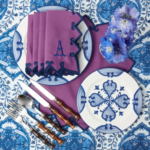 Mrs. Alice Angelina Aubergine & Blue Napkins (Set of 4)< Napkins | Mrs. Alice Monogram