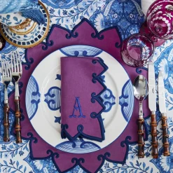 Mrs. Alice Angelina Aubergine & Blue Napkins (Set of 4)< Napkins | Mrs. Alice Monogram
