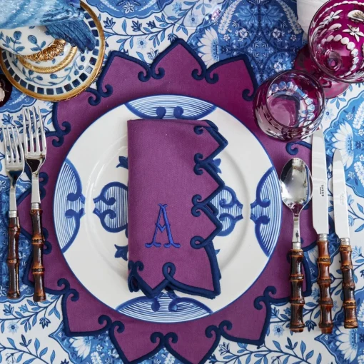 Mrs. Alice Angelina Aubergine & Blue Napkins (Set of 4)< Napkins | Mrs. Alice Monogram