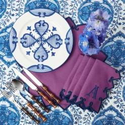 Mrs. Alice Angelina Aubergine & Blue Napkins (Set of 4)< Napkins | Mrs. Alice Monogram