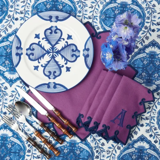 Mrs. Alice Angelina Aubergine & Blue Napkins (Set of 4)< Napkins | Mrs. Alice Monogram
