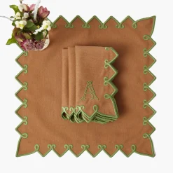 Mrs. Alice Angelina Chestnut & Green Napkins (Set of 4)< Napkins | Mrs. Alice Monogram
