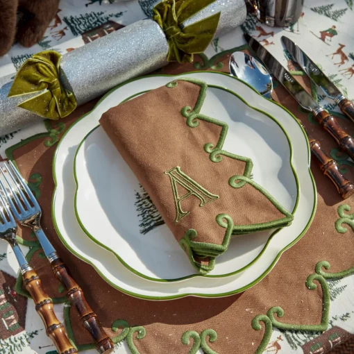 Mrs. Alice Angelina Chestnut & Green Napkins (Set of 4)< Napkins | Mrs. Alice Monogram