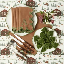Mrs. Alice Angelina Chestnut & Green Placemats & Napkins (Set of 4)< Table Linen Sets | Mrs. Alice Monogram