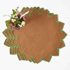 Mrs. Alice Angelina Chestnut & Green Placemats & Napkins (Set of 4)< Table Linen Sets | Mrs. Alice Monogram