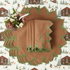 Mrs. Alice Angelina Chestnut & Green Placemats & Napkins (Set of 4)< Table Linen Sets | Mrs. Alice Monogram