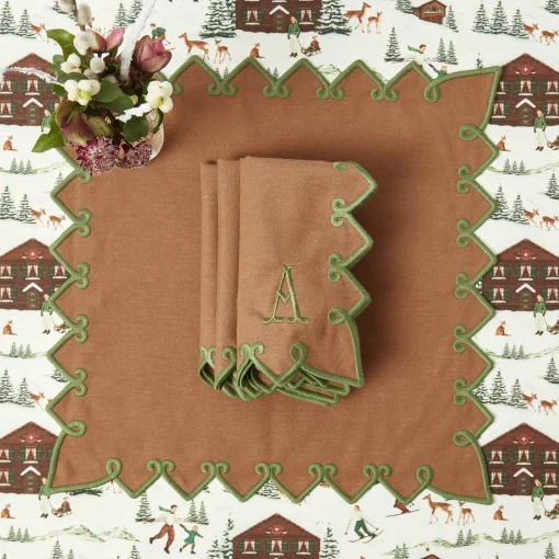 Mrs. Alice Angelina Chestnut & Green Napkins (Set of 4)< Napkins | Mrs. Alice Monogram