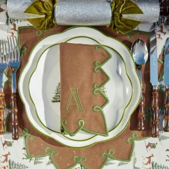 Mrs. Alice Angelina Chestnut & Green Placemats & Napkins (Set of 4)< Table Linen Sets | Mrs. Alice Monogram