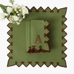 Mrs. Alice Angelina Forest Green & Brown Napkins (Set of 4)< Napkins | Mrs. Alice Monogram