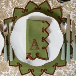 Mrs. Alice Angelina Forest Green & Brown Napkins (Set of 4)< Napkins | Mrs. Alice Monogram