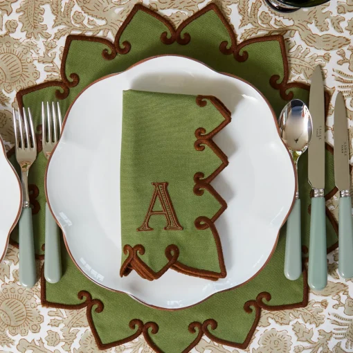 Mrs. Alice Angelina Forest Green & Brown Napkins (Set of 4)< Napkins | Mrs. Alice Monogram