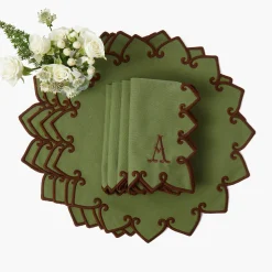 Mrs. Alice Angelina Forest Green & Brown Placemats & Napkins (Set of 4)< Table Linen Sets | Mrs. Alice Monogram