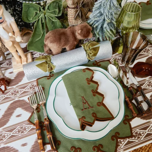 Mrs. Alice Angelina Forest Green & Brown Napkins (Set of 4)< Napkins | Mrs. Alice Monogram
