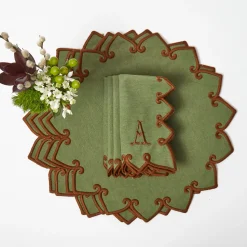 Mrs. Alice Angelina Forest Green & Brown Placemats & Napkins (Set of 4)< Table Linen Sets | Mrs. Alice Monogram