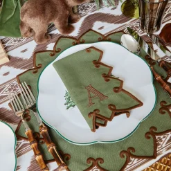 Mrs. Alice Angelina Forest Green & Brown Placemats & Napkins (Set of 4)< Table Linen Sets | Mrs. Alice Monogram