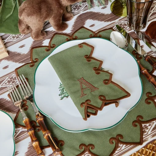 Mrs. Alice Angelina Forest Green & Brown Placemats & Napkins (Set of 4)< Table Linen Sets | Mrs. Alice Monogram