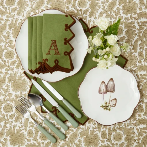 Mrs. Alice Angelina Forest Green & Brown Napkins (Set of 4)< Napkins | Mrs. Alice Monogram