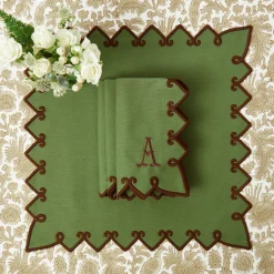 Mrs. Alice Angelina Forest Green & Brown Napkins (Set of 4)< Napkins | Mrs. Alice Monogram