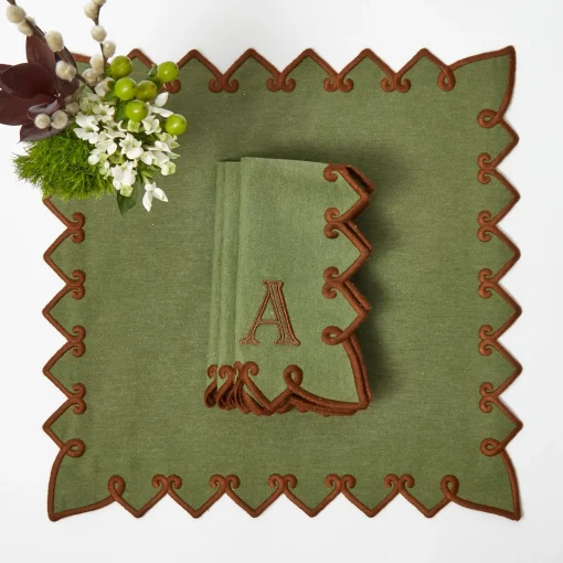 Mrs. Alice Angelina Forest Green & Brown Napkins (Set of 4)< Napkins | Mrs. Alice Monogram